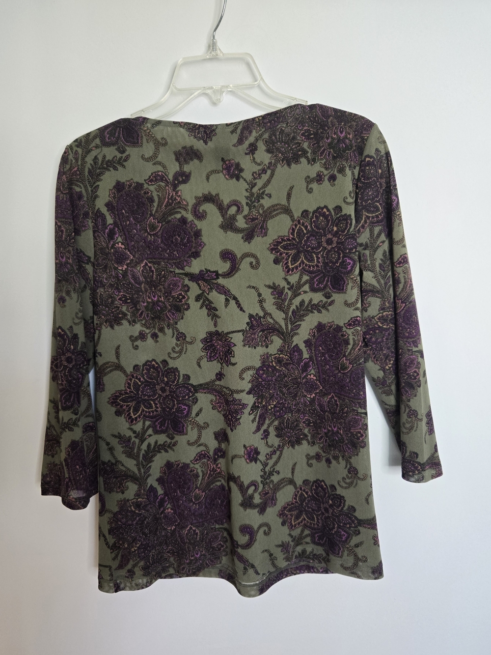 Like New Chaps Women's Olive Green & Purple Floral V-Neck Ruffle Top Women's XL - Picture 6 of 14